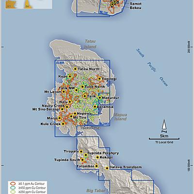 High grade gold in rock chip and soil samples extend exploration targets in Southwest Tatau Island, PNG