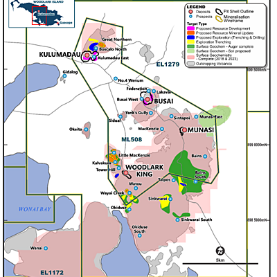 High-Grade Auger Sampling Results Extend Surface Gold Zones at 1.67 Moz1 Woodlark Gold Project